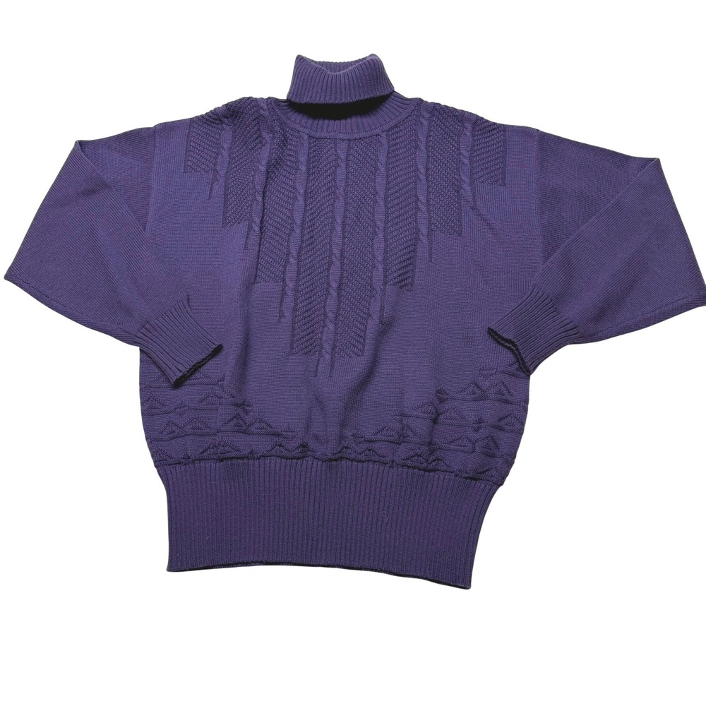 BOGNER vintage Purple Textured Knit Turtleneck Sweater Women's Size M Wool Blend